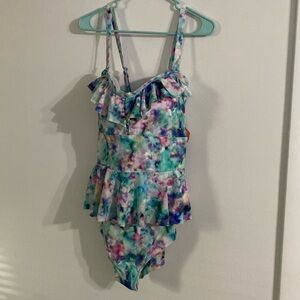 Watercolor ruffle 1 piece swimsuit